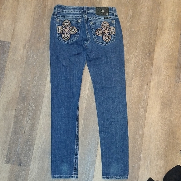 Miss Me Blue Skinny Jeans with Distressed Accents - Picture 4 of 4
